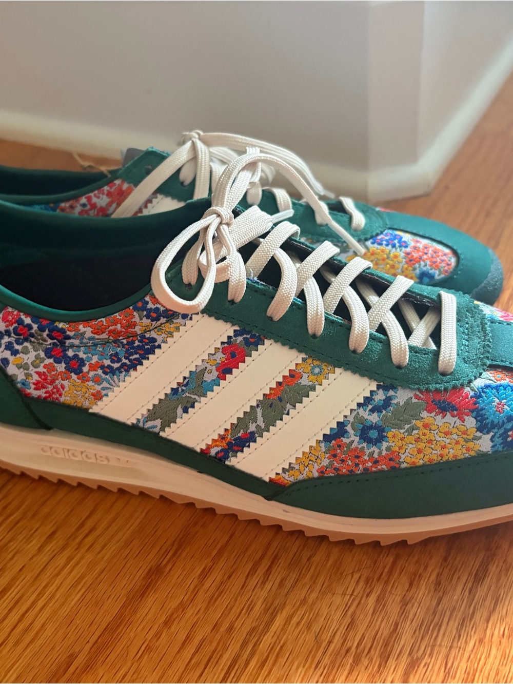 adidas Green Floral Low-Top Sneakers with White Stripes